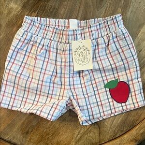 The Beaufort Bonnet Company Kids Plaid Shorts with Red Apple Patch